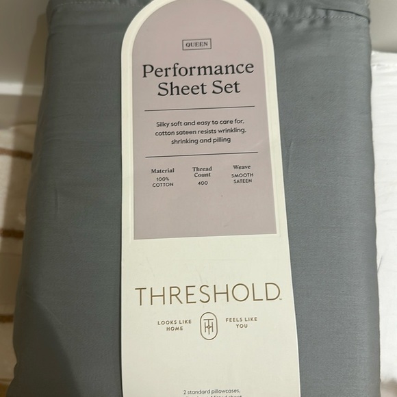 NWT Queen 400 Thread Count Solid Performance Sheet Set Grey - Threshold - Picture 2 of 4